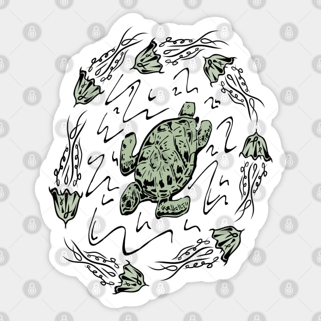 Jelly Fish and Sea Turtle Ocean Wildlife Sticker by Redmanrooster